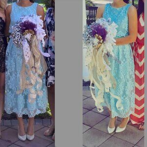 Light Blue Betsy & Adam Tea Length Dress, Embroidered Lace Size 2